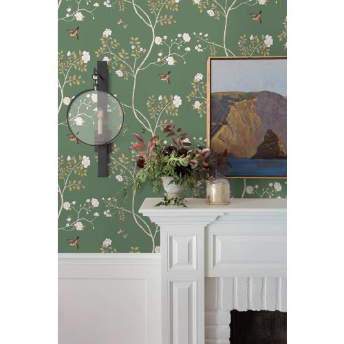 Hopepak Floral Wallpaper Peel and Stick Green Branch Bird Wallpaper for Bedroom Self Adhesive Removable Wall Paper Floral Contact Paper Cute Wallpapers for Bathroom Decor 16.1''x78.7''