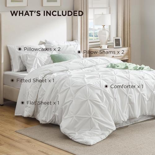Bedsure White Comforter Queen - Bed in a Bag Queen Size Bedding 7 Pieces, GentleSoft™ Marshmallow Comforter Set, All Season Down Alternative Comforter with Sheets, Pillowcases & Shams