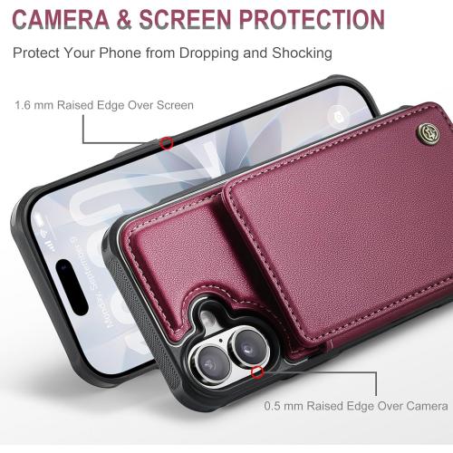 Vinich for iPhone 17 Wallet Case with Card Holder, RFID Blocking Credit Slots Kickstand Shockproof Phone Cover Fit for iPhone 17 6.3 Wine Red