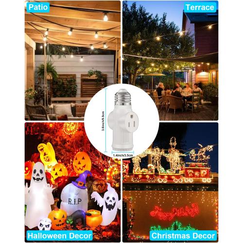 Light Socket to Plug Adapter, Convert E26 to 3 Prong Outlet and Light Bulb Socket, Polarized, for Garage Porch(White, 2)