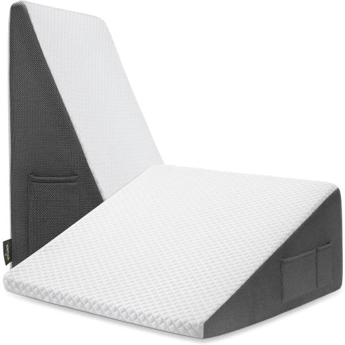 Bed Wedge Pillow for Sleeping After Surgery, Back Support, Leg Elevation, Gerd Acid Reflux, Relief Neck Pain, Sleep Apnea, Snoring, Cooling Memory Foam Triangle Incline Wedge