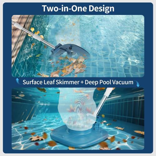 Pool Leaf Vacuum with Telescopic Pole – 83GPM Cordless Rechargeable Pool Vacuum for Inground & Above Ground Pools, Spa & Hot Tub – 6.6Gal Leaf Catcher Bag, Ideal for Heavy Debris Areas