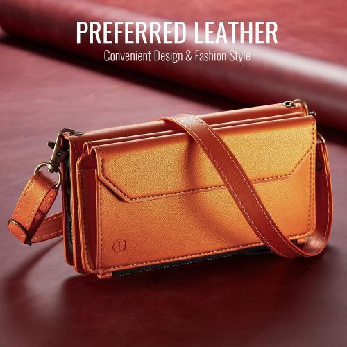 Strapurs for iPhone 17 - Zipper Strap Wallet Case for Women, Orange