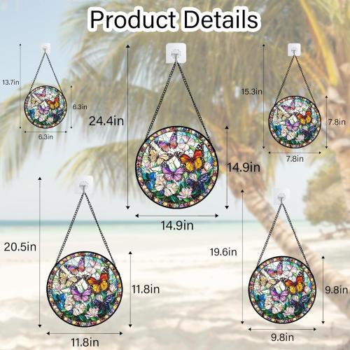 DASTOLL Stained Glass Window Hanging, Colorful Butterfly Suncatcher for Doors Home Sun Catchers Decoration and Christmas, Mother's Day Birthday Gifts for Women, Men, and Mom 14.9x14.9 in