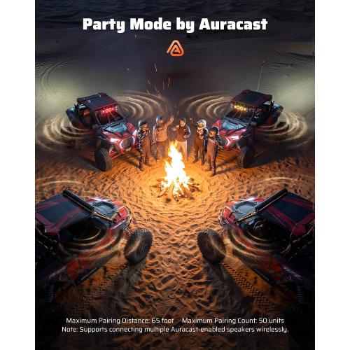 Ehaho 26'' UTV Sound Bar, Golf Cart Speaker Bluetooth with RGB Party Lights | 6-Speaker SXS SoundBar, IP66 Waterproof ATV Speaker System with EQ, Party Mode, RF Remote, AUX for Polaris RZR CFmoto Can-Am