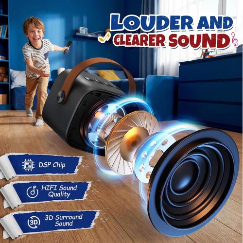 Mini Karaoke Machine with 2 Wireless Microphones for Kids Adults, Portable Bluetooth Speaker, 2026 Top Birthday Gift for Boys Girls 3, 4, 5, 6, 7, 8, 9, 10, 12  Years Old Grandkids Present (Black)