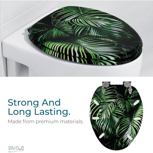 SANILO Wooden Toilet Seat with Soft Close [ELONGATED] - Decorative, Quiet & Slow Close Molded Wood Seat - With Strong Bumpers & Hinges - Adjustable Fit - Palmdream