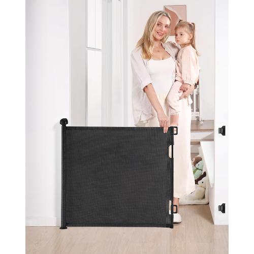 Likzest Retractable Mesh Gate, 33 Tall, Extends up to 55 Wide, Child & Pet Safety Gate for Stairs, Doorways & Hallways, Ideal for Dogs & Cats Indoors & Outdoors (Black)