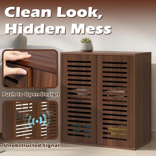 WiFi Router Storage Cabinet, Floor Standing Router Storage Box Modem, Multi-Functional Router Storage Box, Power Strip and Cable Management Hider Organizer for Living Room, Office, Bedroom, Walnut