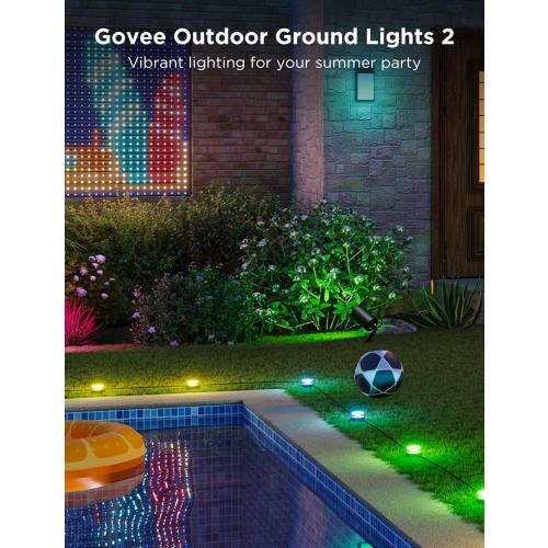 Govee Outdoor Ground Lights 2, 50ft Patio Decorations, 15 Pack | RGBIC Pathway Lights With 100LM Warm White, IP67 Waterproof, 63 Scene Modes, Works With Alexa, Google Assistant