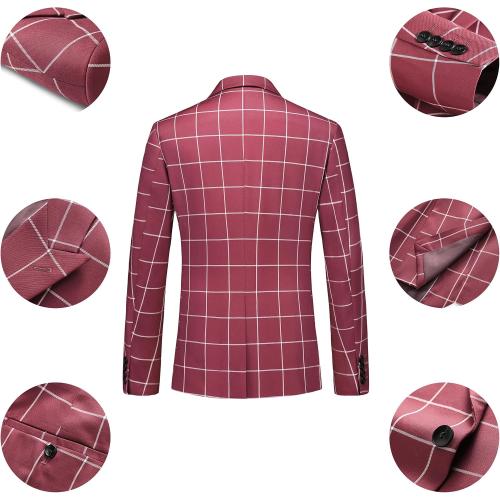 Size M/L...Mens 3 Piece Slim Fit Plaid Suit Blazer Jacket Vest Pants