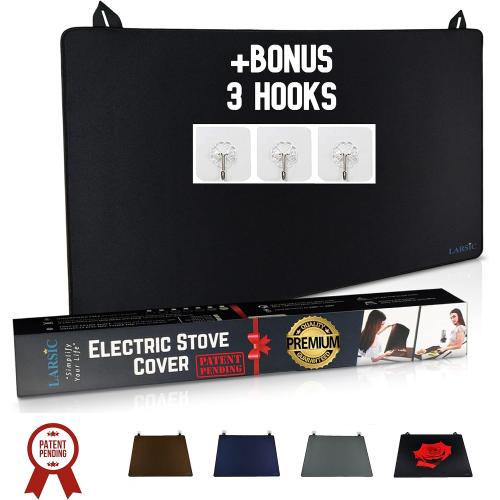 Larsic Stove Cover - Protects Electric Stove Washer Dryer Top. Anti-Slip Coating Waterproof Stove Gap Foldable Prevent Scratching, Expands Usable Space (36X21, Black)