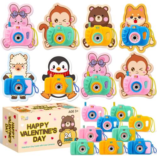 SpringFlower 24 Pack Valentines Day Cards for Kids School with Camera Viewers Toy Set, Valentines Day Gifts Cards for Kids Classroom Exchange, Valentines Party Favors Prizes for Boys Girls