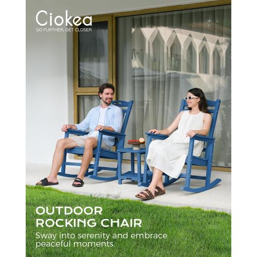 Ciokea Outdoor Rocking Chair, Navy Blue HDPE Rocking Chairs for Outside, All-Weather Comfortable Patio Rockers for Front Porch Deck Balcony