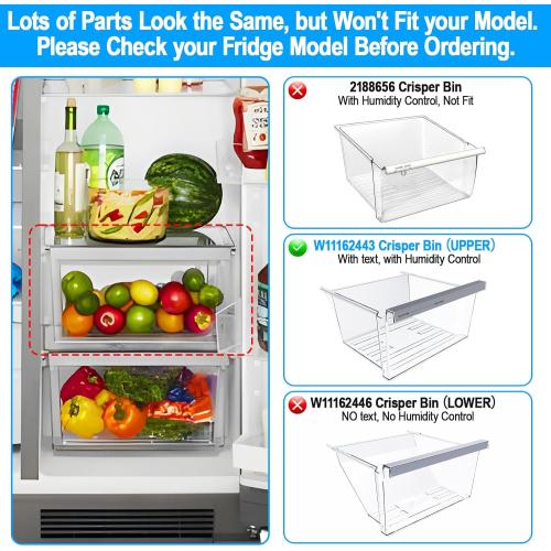 UPGRADED W11162443 Refrigerator Crisper Drawer Compatible with Whirlpool Crisper Drawer W11046494 Whirlpool Fridge Drawer W10899435 Maytag Refrigerator Drawer WRS325SDHZ WRS315SDHZ WRS315SDHM Drawer
