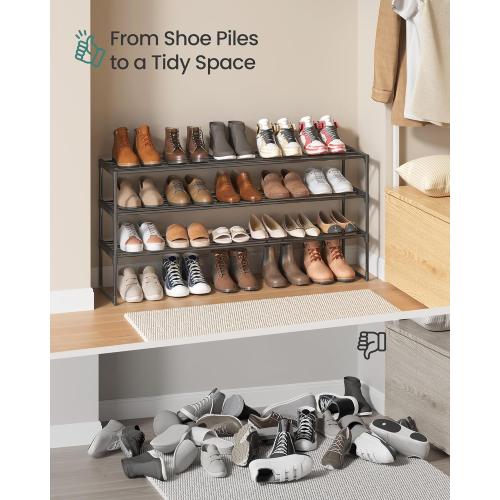SONGMICS Shoe Rack, 3-Tier Shoe Organizer, Metal Storage Shelf, Upright or Upside Down, for 20-24 Pairs, Stackable, for Entryway, 11.8 x 46.1 x 21.7 Inches, Black ULSA033B01