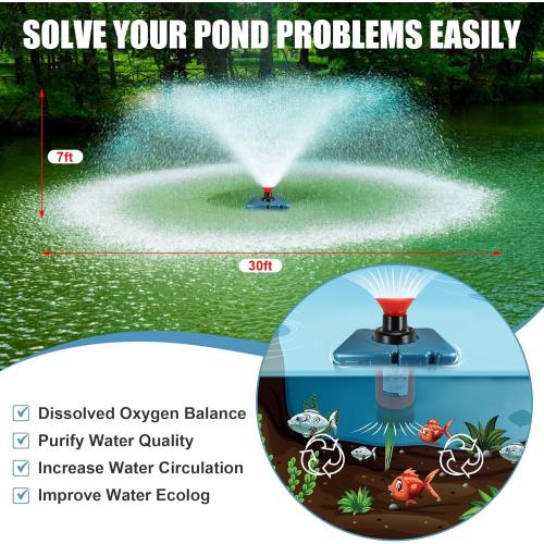 Pond Fountain Aerator, F1-4 1HP 750W 110V PowerfuI Floating Pond Fountain Pump With 100 FT Power Cord, Outdoor Pond Aerating Fountains Cascade Pump for Small Large Ponds Lake Pond Jet System