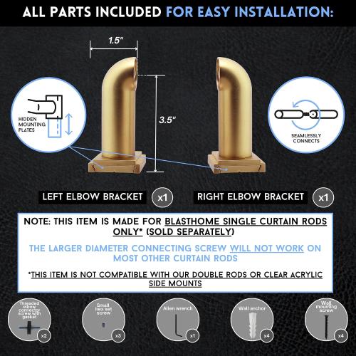 BlastHome® Luxury French Return Room Darkening Brackets, Brushed Gold
