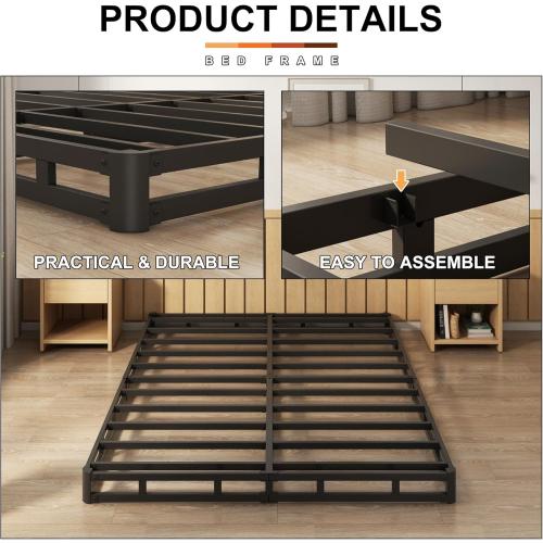 EMODA 5 Inch Box Spring Full Size Bed Base, 3000 LBS Heavy Duty Metal Mattress Foundation with Fabric Cover, Easy Assembly, Black