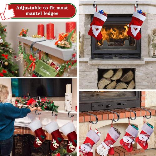 Christmas Stocking Holders for Mantle Set 4, Scratch-Free Christmas Stocking Holders for Fireplace Mantle,Multi-uses Stocking Hooks for Mantle,Mantel Stocking Holders Clip for Xmas Party Decorations