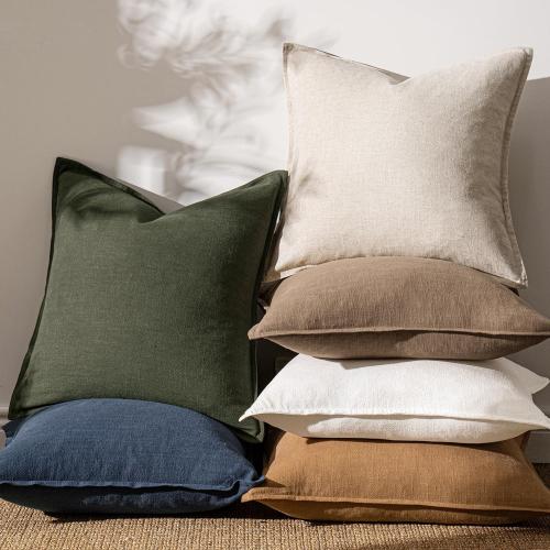 ANRODUO Decorative Linen Euro Pillow Covers 22x22 Natural Beige Pack of 2