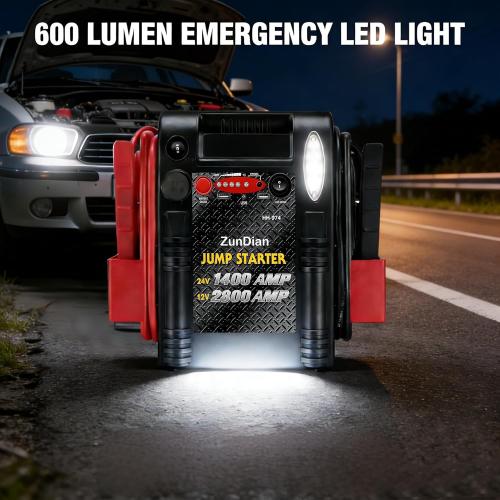 12V/24V Jump Starter - ZunDian 2800/1400 Amp Heavy Duty Jump Box, Works with Truck Tractor Excavator Automotive Engine Starter Battery Charger Booster Jumper Box with USB/DC Power Unit