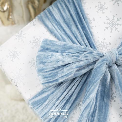 Dusty Blue Velvet Ribbon 3 inch Blue Frayed Velvet Ribbon Crinkle Blue Silk Velvet for Wreaths, Christmas Tree Decoration, Flower Bouquet, Gift Wrapping, Bows, Wedding -3 Yards