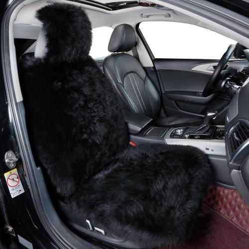 Black Fluffy Sheepskin Car Seat Cover for Soft Fur Pet Cushion Pad | Luxurious Fuzzy Long Wool Car Seat Cushions Comfortable Surface for Pets Long Trips All Seasons Gift Soft Universal Auto Pad