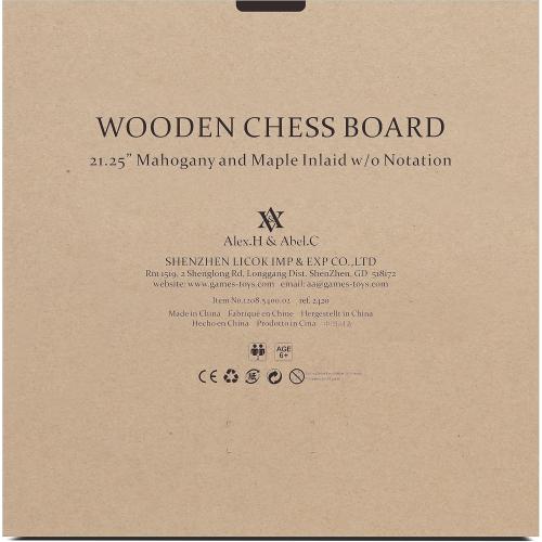 A&A 21.25 Professional Wooden Tournament Chess Board/Mahogany & Maple Inlaid / 2.25 Squares w/o Notation