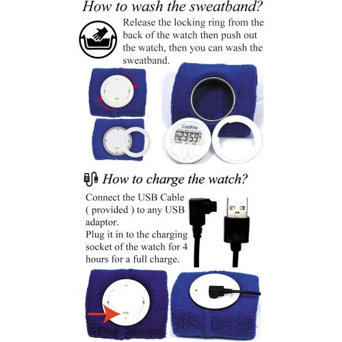 Coolfire Vibrating Alarm Clock - Silent Alarm Wristband Vibrating Alarm Watch. Silent Wrist Shock Alarm Clock. Vibration Alarm Bracelet Deep Sleeper & Vibrate Alarm (Black) (Blue) (Black)