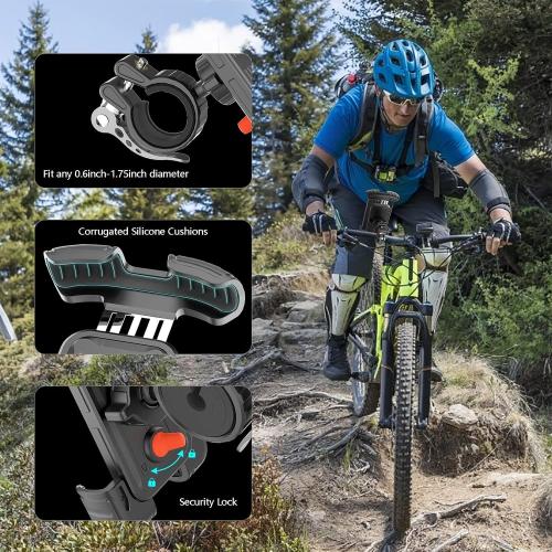 Bike Phone Holder Mount, [Super Stable Metal] Motorcycle Phone Mount with Security Lock, Bicycle Phone Holder Handlebar with Soft Cushion & Adjustable Clip Compatible with 4.7''-6.8'' Phone