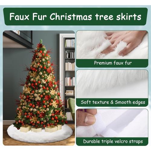 AOGU 48 Inch Faux Fur Christmas Tree Skirt White Plush Skirt for Merry Christmas Party Christmas Tree Decoration