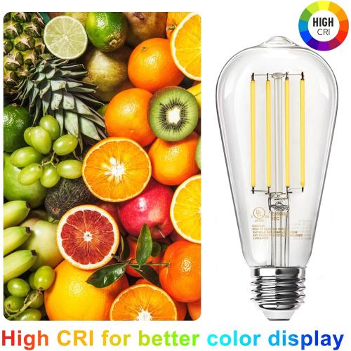 4 pack....Bombillas LED  equivalentes a 60 W, regulables, estilo vintage, casquillo E26, luz blanca cálida 2700 K, ST58, 8 W, 800 lm, CRI superior a 80, bombillas LED decorativas de filamento antiguo, cristal transparente, paquete de