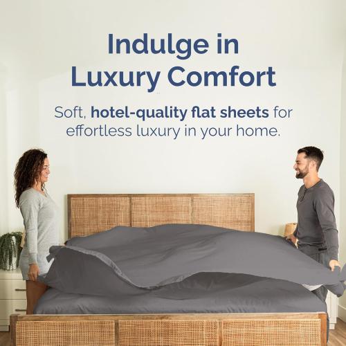 King Size Flat Sheet - Hotel Quality Top Flat Bed Sheet Only - Ultra-Soft, Breathable & Cooling - Fade & Wrinkle Free - Easy-Care, Stain & Shrink Resistant Bedding - Easy-Fit & Oeko-Tex - Dark Grey