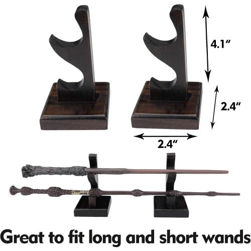 Nangopop Wizard Wand Stand Display - 2 Tiered Wood Magic Wand Holder for Table Display, Holds Two Wands