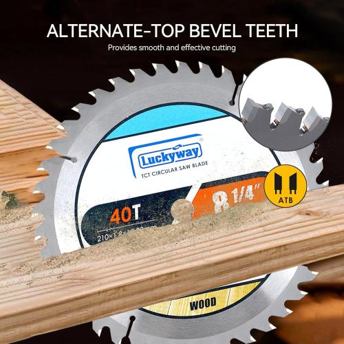 Luckyway 8-1/4 Inch Table Saw Blade 24T Framing & 40T Ripping/Cross Cutting 60T Finish with 5/8 Inch Arbor TCT Saw Blade for Table Saw,Precision Cutting for Woodworking, 3-Pack