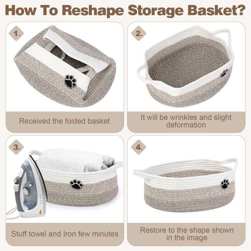 White and Brown Dog Toy Basket, Toy Box and Bin for Dog Cat Storage, 19.7 X 11 X 7.9 (30L) Large Woven Rope Basket for Blanket Storage, Living Room, Bedroom