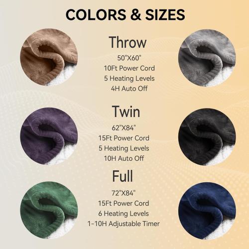 ESTINGO Heated Blanket Full Size, 72x84 Electric Blanket with 6 Heating Levels & 1-10 Hours Adjustable Timer, Fast Heating Blanket with ETL & FCC Certification, for Full Body, Light Gray