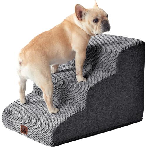 EHEYCIGA Curved Dog Stairs Ramp for Small Dogs 15.7 H, 3-Step Dog Steps for Couch Sofa and Chair, Pet Stairs for Cats, Non-Slip Balanced Pet Steps Indoor, Grey
