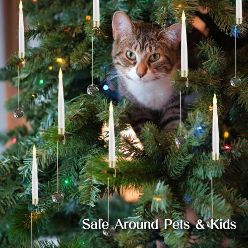 Flameless Candles for Christmas Tree, Magic Wand Christmas Tree Candles with Remote Battery Operated Fake Candles for Christmas Wedding, Set of 10