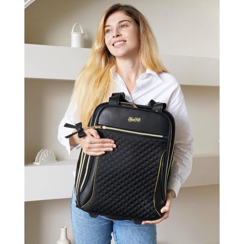 Underseat Carry On Luggage with Wheels, Airline Approved Personal Item Suitcase with Multiple Compartments, Lightweight Softside Under Seat Carry-on Suitcases for Women Travel Business, Black