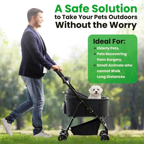Pet Stroller 3 in 1 Foldable Dog Stroller, Cat Strollers, Foldable pet Strollers & Cat Carrier, Pet Carrier, Lightweight with Cup Holder, Waterproof & Breathable Mesh Canopy