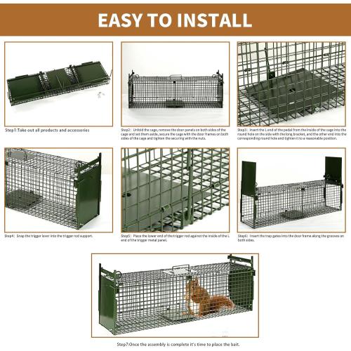 40” 2 Door Live Animal Trap, Easy Set and Release Animal Trap, Live Animal Trap Cage for catching Stray Cats, Raccoons, Squirrels, Rabbits, Moles, Groundhogs, Armadillos up to 17.6 lbs
