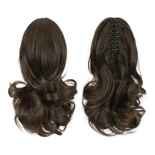 SOFEIYAN 13 Ponytail Extension Long Curly Ponytail Clip in Claw Hair Extension Natural Looking Synthetic Hairpiece for Women, Black/Medium Chestnut Brown Mix