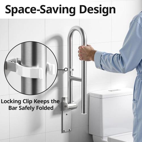 Toilet Grab Bar, Bathroom Safety Handrail Wall Mounted, 304 Stainless Steel Flip Up Folding Support Rail for Elderly Seniors and Handicap Assistance (24 Inch)