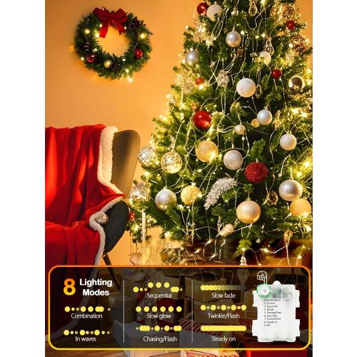 4 Pack 100 LED Fairy Lights Battery Operated with Remote, 33FT Waterproof Twinkle Lights with Timer & 8 Modes, Fairy String Light Outdoor Indoor for Bedroom Classroom DIY Christmas Decor (Warm White)