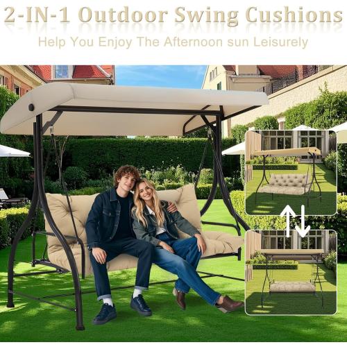 Color Brown Extra Thick 5 Porch Swing Cushions Outdoor 60 inch x 40 with Backrest & 8 Ties Khaki Waterproof Swing Cushions 3 Seater Replacement for Outdoor Furniture Bench Patio Garden