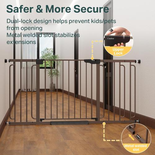 Cumbor 36.6-64 in Extra Wide Baby Gate for Stairs, Dog Gate Indoor, Black | Mom's Choice Awards Winner, Double Lock for Doorways, Auto Close Child Gate for Toddler & Pets, Pressure or Hardware Mounted