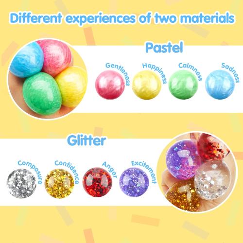 JOYIN 24 Pack Mini Stress Balls, Squishy Balls for Adults, Stress Relief Fidget Toys Bulk, Glitter Squeeze Sensory Toys for Kids, Party Favors, Birthday Gifts Goodie Bags Stuffers