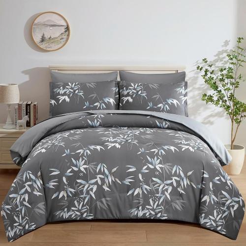 Comforter Set King Size - 7 Pieces Bed in a Bag, Bedding Set, Soft Lightweight Grey Comforter Sets with Sheets and Pillows (Grey,King)